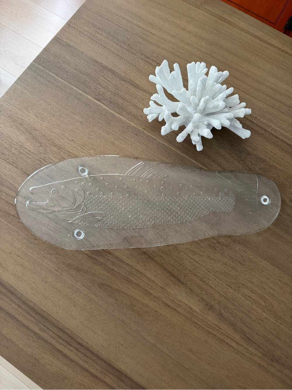 Vintage Clear Glass Fish Shaped Serving Dish | Etched Details | Coastal Decor